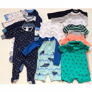 15 piece LOT baby clothes unisex zip footie 3-6 m